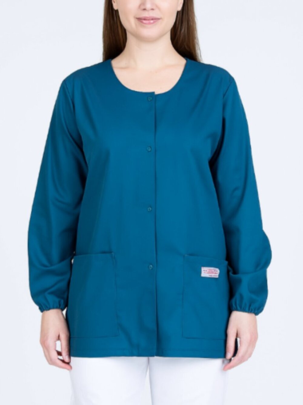 NEW ScrubZone by Landau Large Teal Scrubs Jacket 75221 Snap Close Elastic Cuff